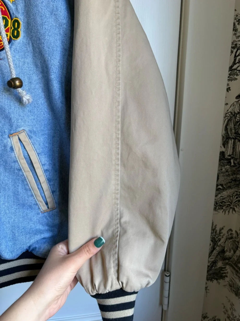 Denim and Cream Hooded Varsity Jacket - Blue/Cream - Picture 4 of 9